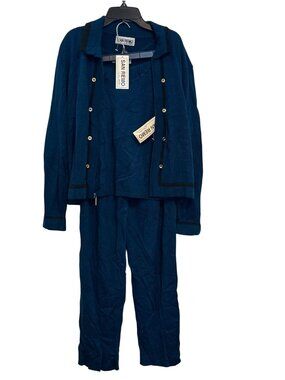 San Remo Womens 3-Piece Knit Set Admiral Blue Size S Made In USA New With Tags